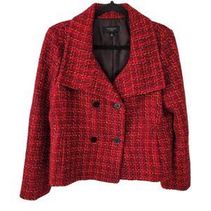 Talbots Wool Tweed Double Breasted Red Tweed Blazer Jacket 12 Petite (12P)